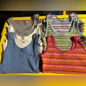 Women's NIKE Tanks BUNDLE VINTAGE Swoosh Y2K Ribbed Cropped Lined Size MEDIUM!